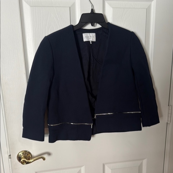 Sandro Blue and Silver Blazer Structured Formal Jacket crop size 40 - Picture 1 of 4
